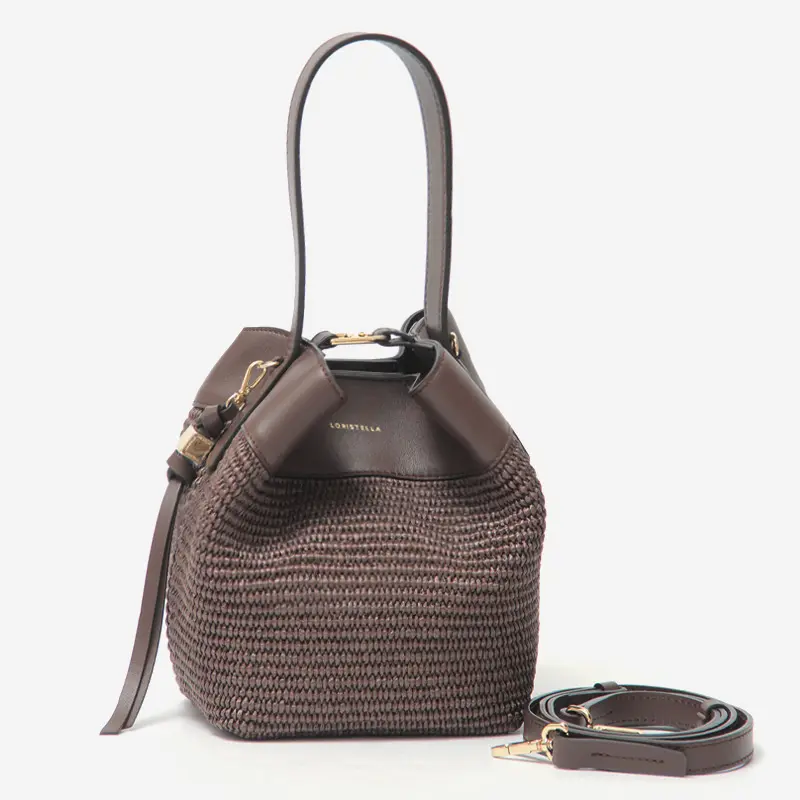 LORISTELLA ロリステッラ EMMA STRAW ラフィア調 2WAY かごバッグ(S) CHOCOLATE