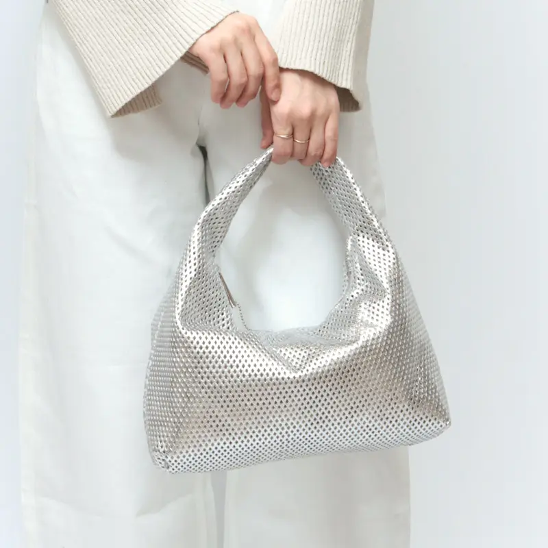 LAURA DI MAGGIO ローラディマッジオ メタリックレザー メッシュ ハンドバッグ (S)