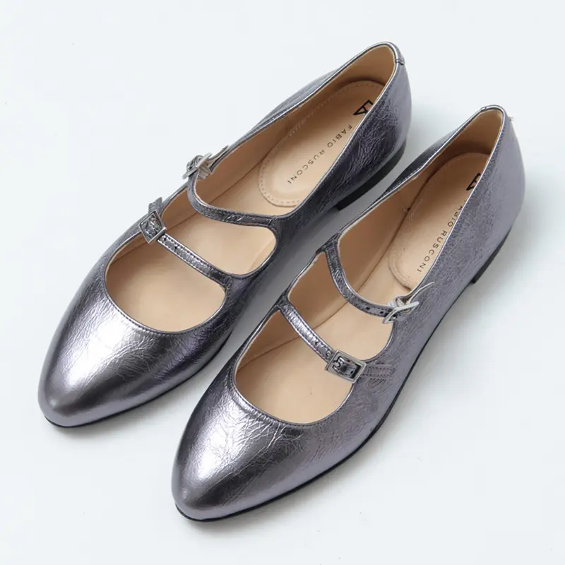 FABIO RUSCONI ファビオルスコーニ ダブルベルト フラット パンプス GUNMETAL
