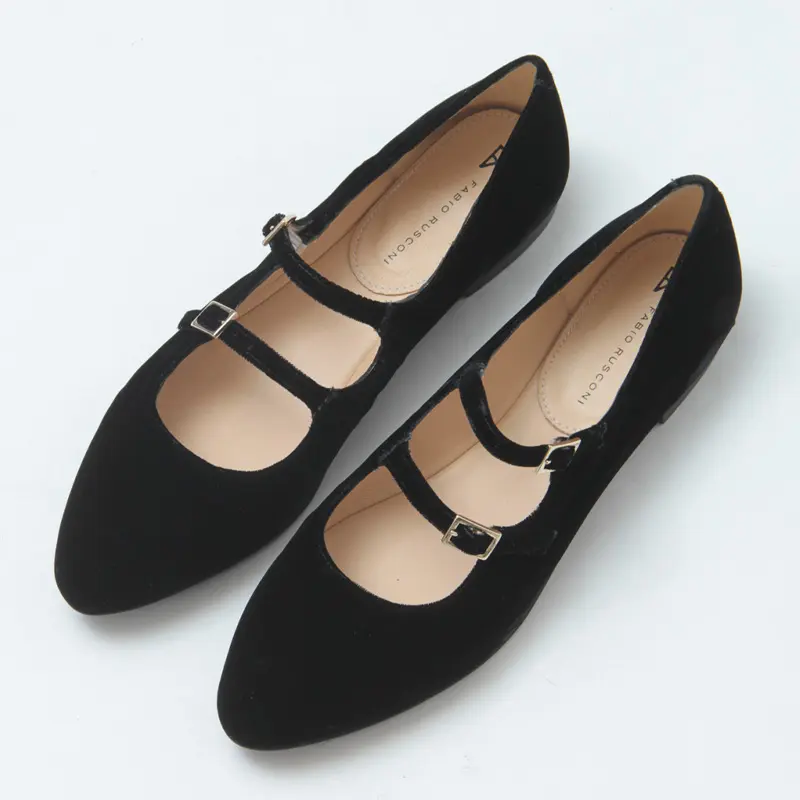 FABIO RUSCONI ファビオルスコーニ ダブルベルト フラット パンプス VELVET BLACK