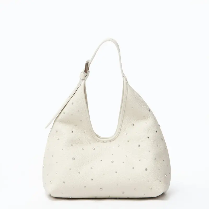 CHRISTIAN VILLA クリスチャンヴィラ Alma スタッズ付き  レザー ハンドバッグ (S) OFFWHITE