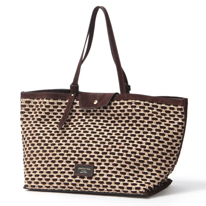 CHRISTIAN VILLA クリスチャンヴィラ ラフィア×スエード イントレチャート かごバッグ CHOCOLATE