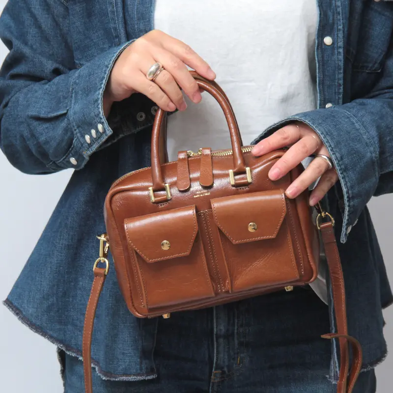 CHRISTIAN VILLA クリスチャンヴィラ Sophie レザー ダブルポケット 2way ボストンバッグ CAMEL