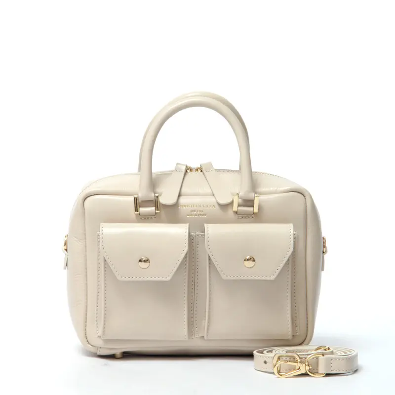 CHRISTIAN VILLA クリスチャンヴィラ Sophie レザー ダブルポケット 2way ボストンバッグ IVORY