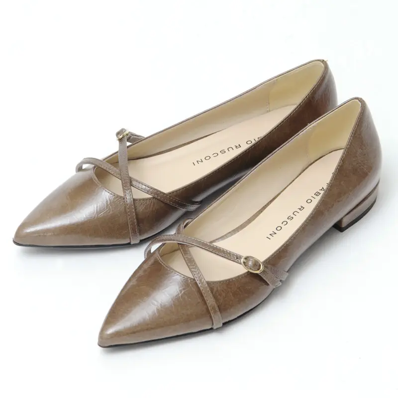 FABIO RUSCONI ファビオルスコーニ ポインテッドトゥ フラット パンプス TAUPE