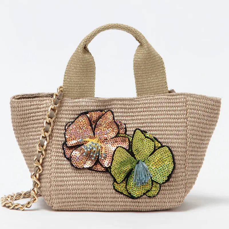 BIMBA フラワーモチーフ ラフィア調 2wayかごバッグ