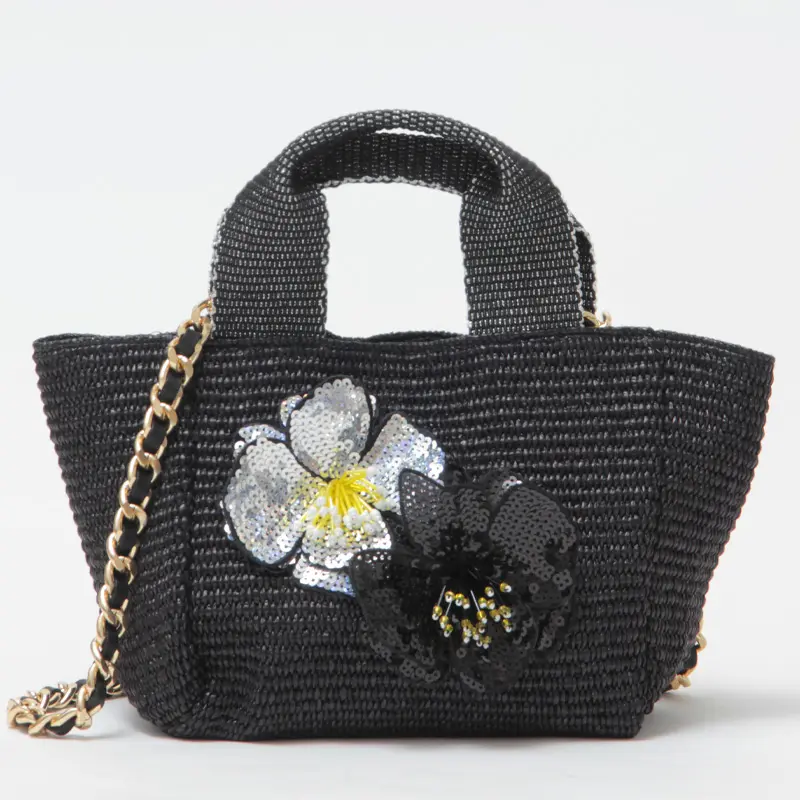 BIMBA フラワーモチーフ ラフィア調 2wayかごバッグ