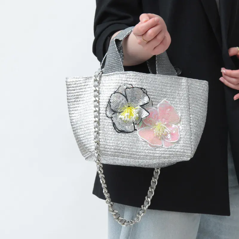 L'AURA ラウラ BIMBA フラワーモチーフ ラフィア調 2wayかごバッグ