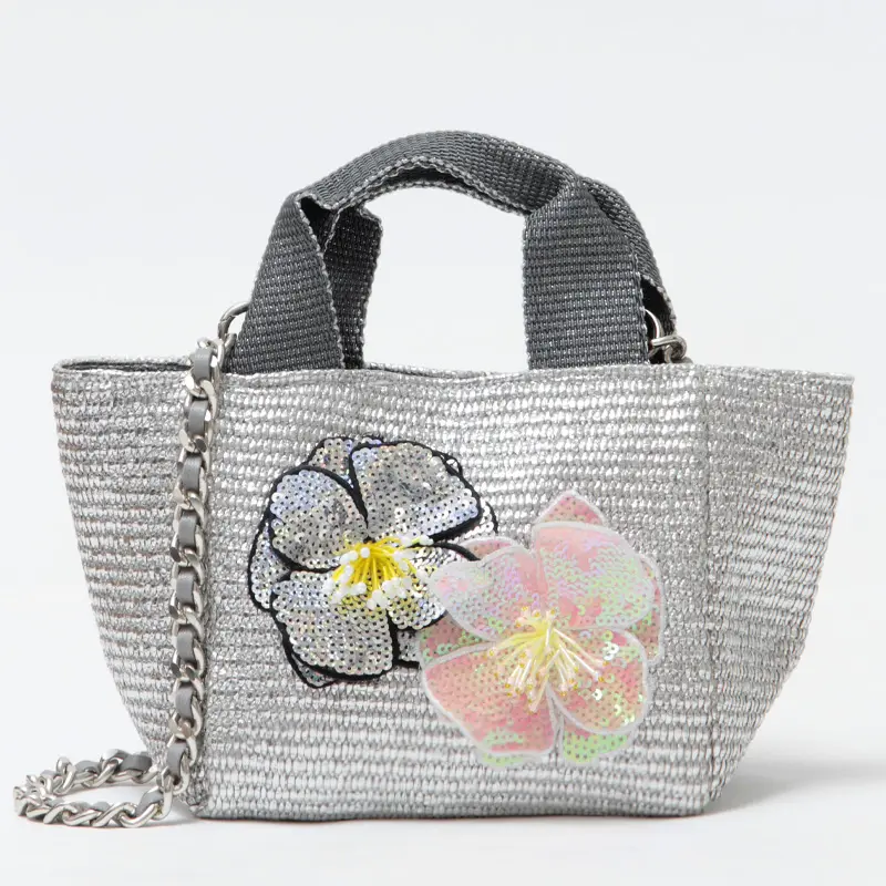 BIMBA フラワーモチーフ ラフィア調 2wayかごバッグ