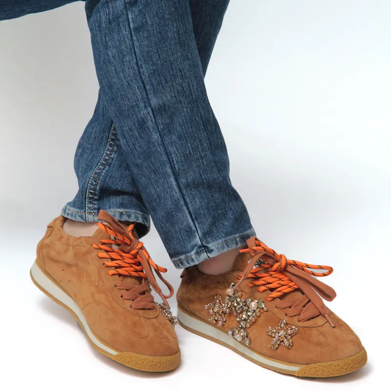 NAN-KU Couture ナンク クチュール スエード×ビジュー ダブルシューレース スニーカー