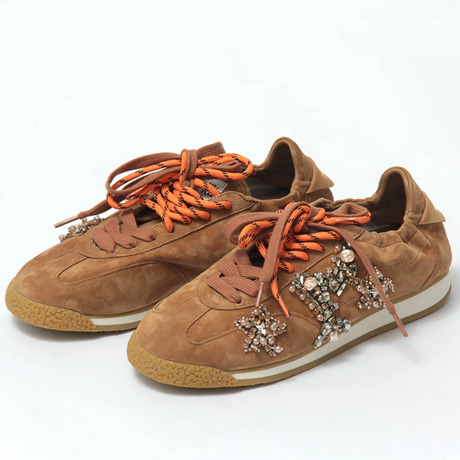 NAN-KU Couture ナンク クチュール スエード×ビジュー ダブルシューレース スニーカー