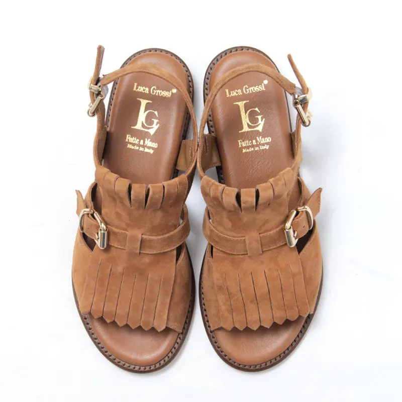 LUCA GROSSI ルカ グロッシ スエード フリンジ バックストラップ サンダル BRANDY