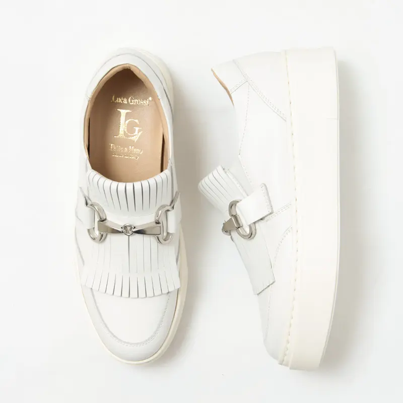 LUCA GROSSI ルカ グロッシ キルトビット レザー スニーカー WHITE