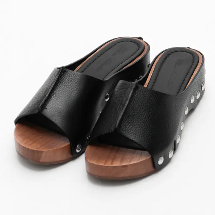 CLAIRE CHARLOTT クレアシャーロット 厚底 ミュール ウッドサンダル BLACK