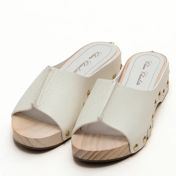 CLAIRE CHARLOTT クレアシャーロット 厚底 ミュール ウッドサンダル WHITE