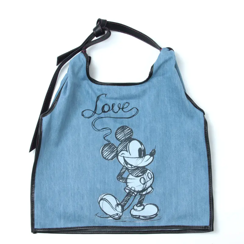 ANITA BILARDI アニタビラルディ PICASSO RAFFIA DENIM ミッキー/スヌーピープリント ショルダーバッグ MICKEY/BLUE