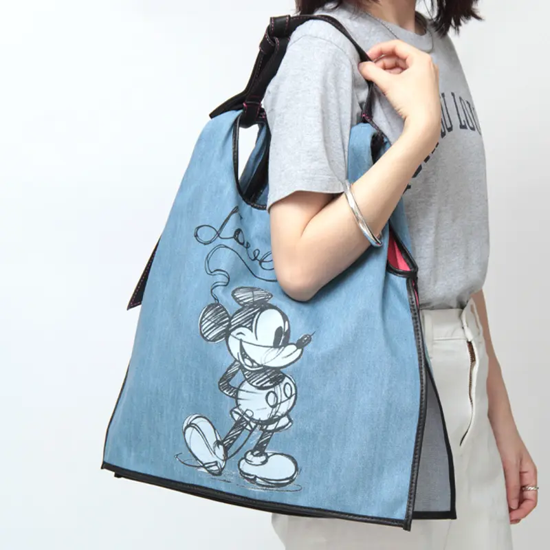 ANITA BILARDI アニタビラルディ PICASSO RAFFIA DENIM ミッキー/スヌーピープリント ショルダーバッグ