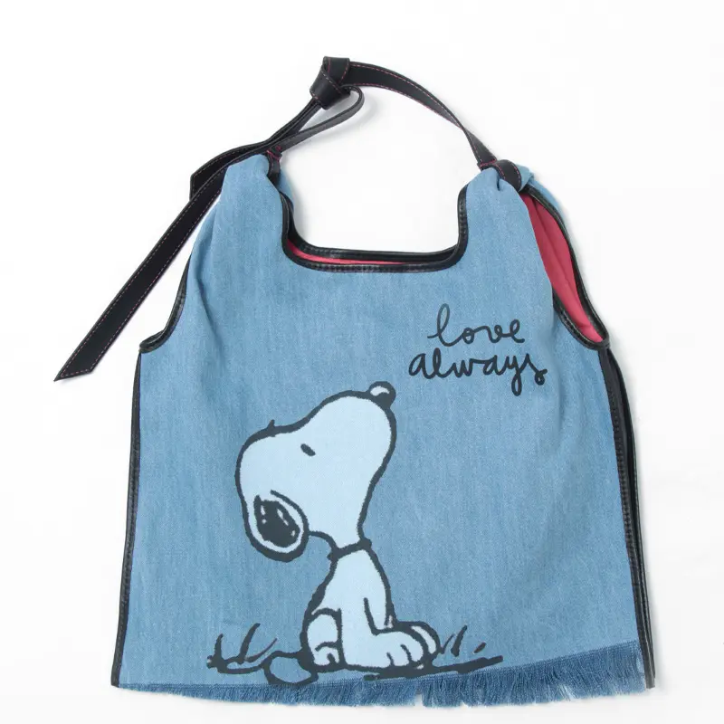 ANITA BILARDI アニタビラルディ PICASSO RAFFIA DENIM ミッキー/スヌーピープリント ショルダーバッグ SNOOPY/BLUE