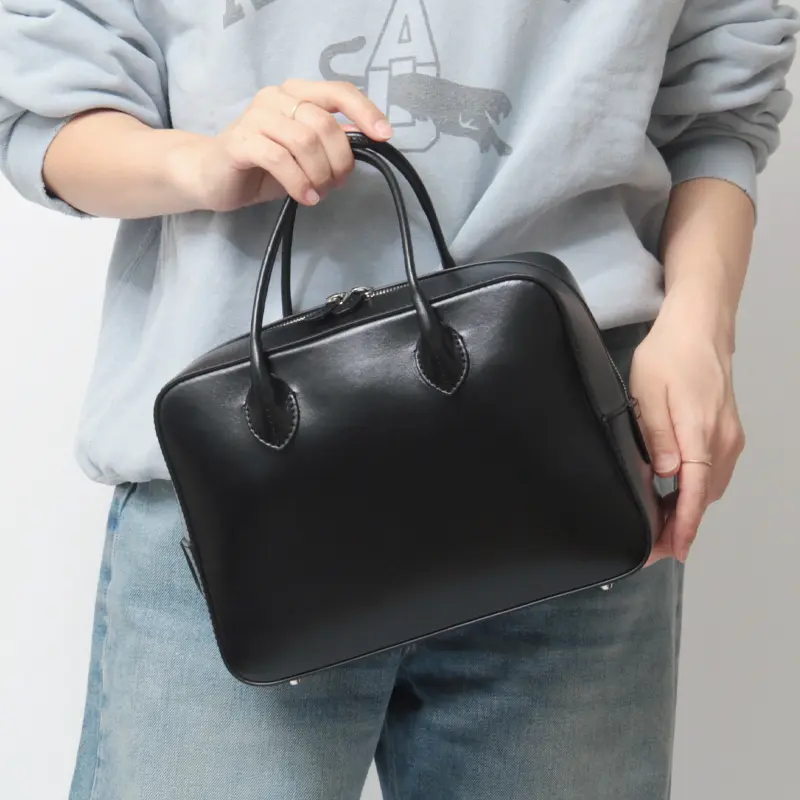 MAISON CANAU メゾンカナウ スムースレザー ボックスボストンバッグ (M)