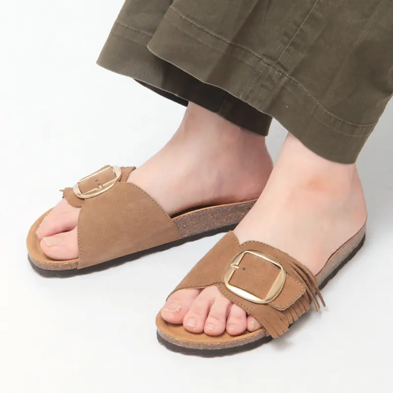 PLAKTON プラクトン / フリンジ バックル フラット サンダル 品番：186399 
